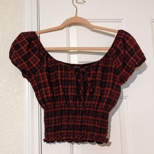 Plaid Red and Black Crop Top